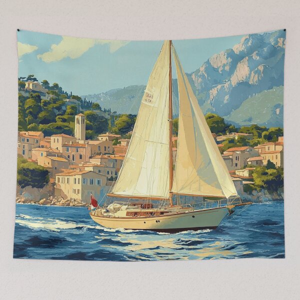 Item preview, French Riviera  - Vintage Sailboat on Côte d'Azur designed and sold by Myra365Art.
