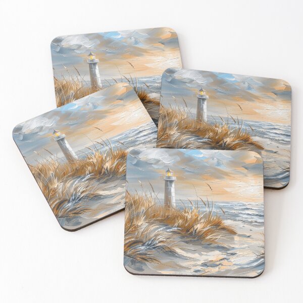 Item preview, Impasto Lighthouse Seascape, Textured Coastal Sunset Painting Art designed and sold by MargaretWiktor.