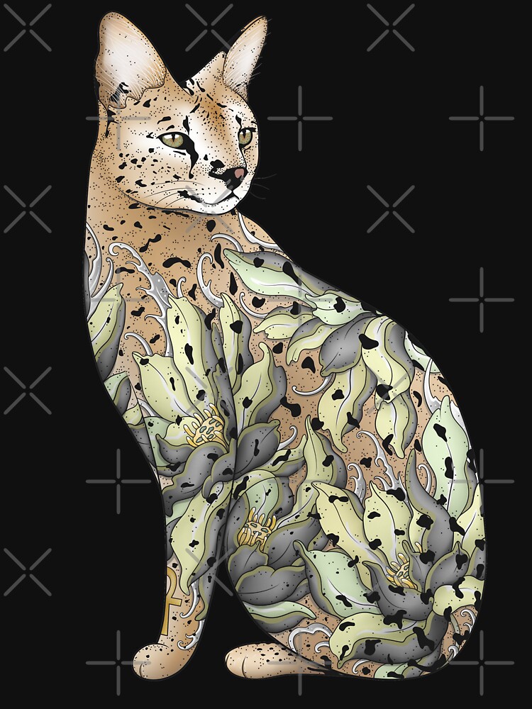 Serval Cat in Lotus Flower Tattoo sold by Sipho SKU 24420124 25