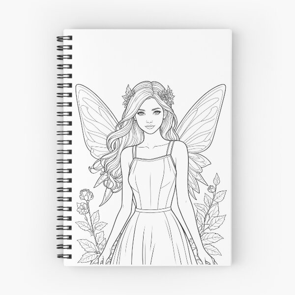 Item preview, Fairy line drawing illustration black white line drawing for gift colouring in designed and sold by cheekylorns.