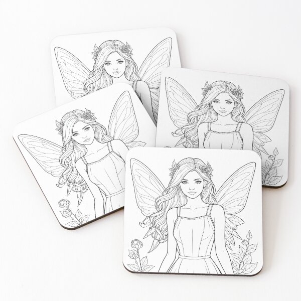 Item preview, Fairy line drawing illustration black white line drawing for gift colouring in designed and sold by cheekylorns.