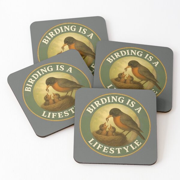 Item preview, Birding Is a Lifestyle – American Robin Nesting Vintage Badge designed and sold by Brainy Bird's Place.