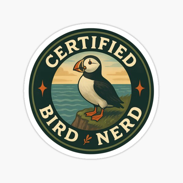 Item preview, Certified Bird Nerd – Atlantic Puffin Coastal Vintage Badge designed and sold by Brainy Bird's Place.