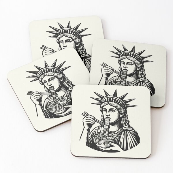 Item preview, Statue of Liberty Eating Ramen Noodles New York Vintage T-Shirt designed and sold by SunfullyYours.