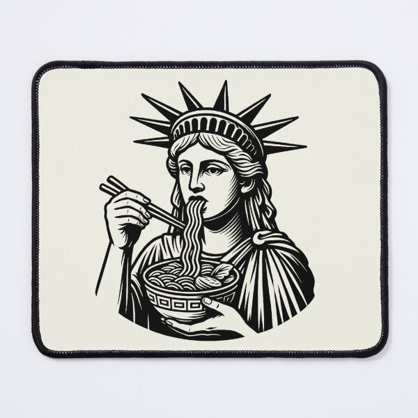Item preview, Statue of Liberty Eating Ramen Noodles New York Vintage T-Shirt designed and sold by SunfullyYours.