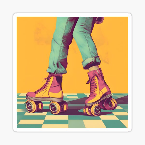 Item preview, Funky Vintage 80s Retro Roller Skates on Checkered Floor designed and sold by !Shirt Stains!.