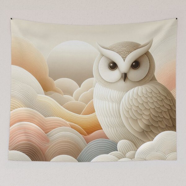 Item preview, A Cheeky Owl Sits Amidst Pastel Flowing Clouds designed and sold by IZiets.