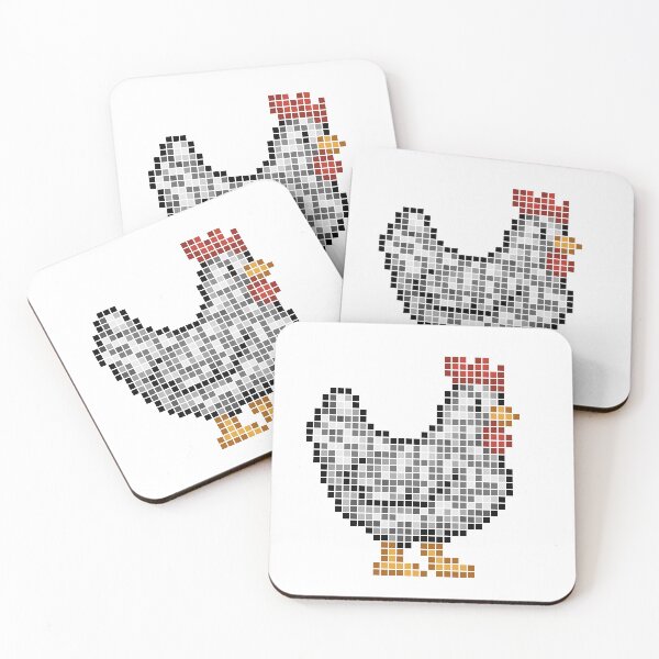 Artikelvorschau, Gepixeltes Huhn (silbern geschnürt) entworfen und verkauft von Brain Fart Buffet.
