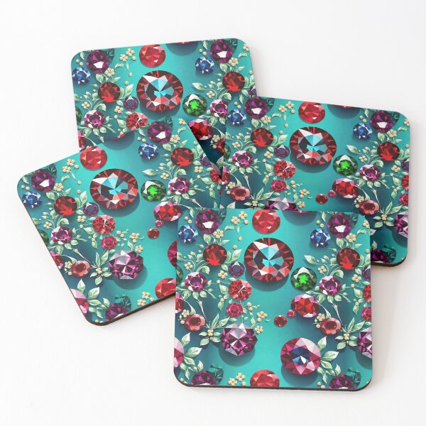 Item preview, Jewels And Gems With Florals And Shadows On A Teal Background designed and sold by CarrollGene.
