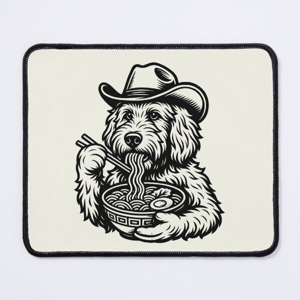 Item preview, Golden Doodle Dog Eating Ramen Japanese Noodles Cowboy Hat T-Shirt designed and sold by SunfullyYours.
