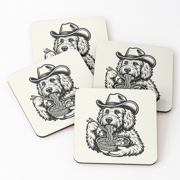Item preview, Golden Doodle Dog Eating Ramen Japanese Noodles Cowboy Hat T-Shirt designed and sold by SunfullyYours.