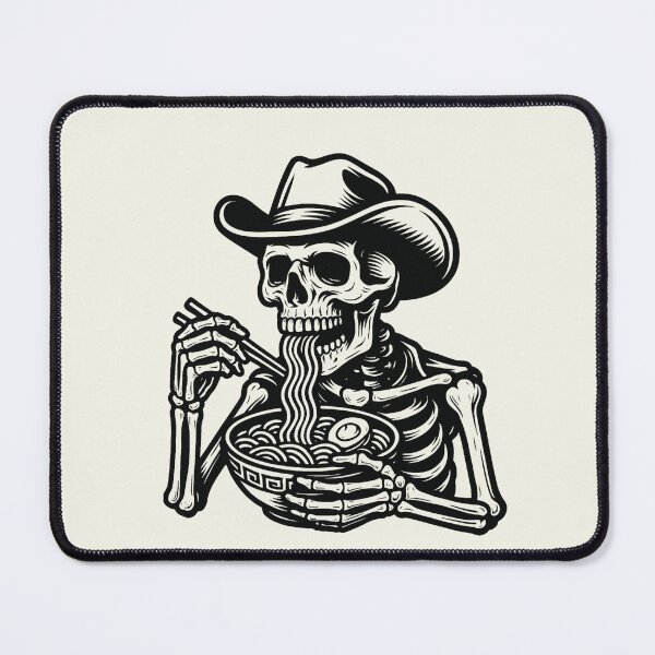 Item preview, Skeleton Eating Ramen Noodles Japanese Cowboy Hat Vintage T-Shirt designed and sold by SunfullyYours.