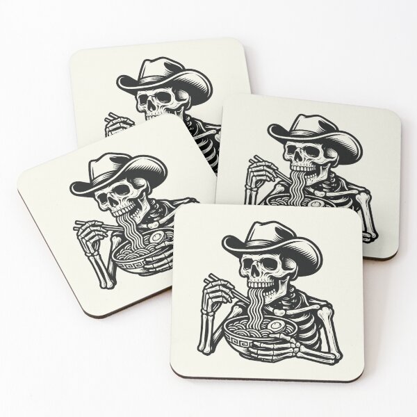 Item preview, Skeleton Eating Ramen Noodles Japanese Cowboy Hat Vintage T-Shirt designed and sold by SunfullyYours.