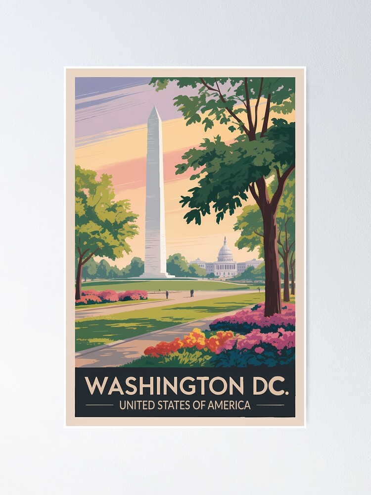 Thumbnail 1 of 3, Poster, Washington DC Illustration Travel Art Vintage designed and sold by KrisSidDesigns.