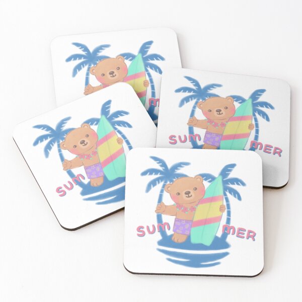 Item preview, Summer Teddy Bear Surfer in Hawaii Illustration designed and sold by Kyut-Yum.