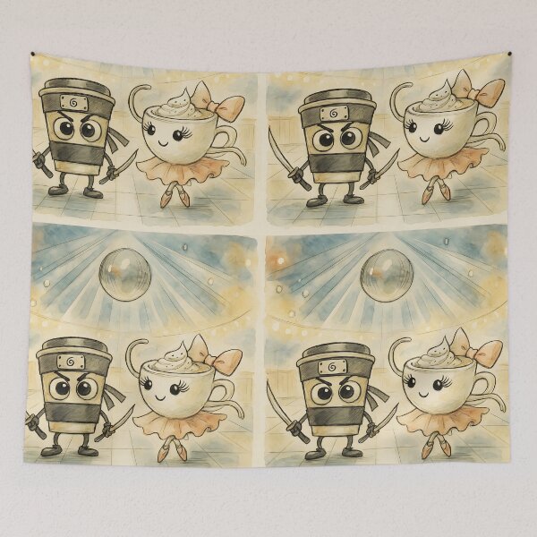 Item preview, Cappuccina and Assassino – Watercolor Disco Showdown form Brainrot Meme World designed and sold by EmeraldeaArt.