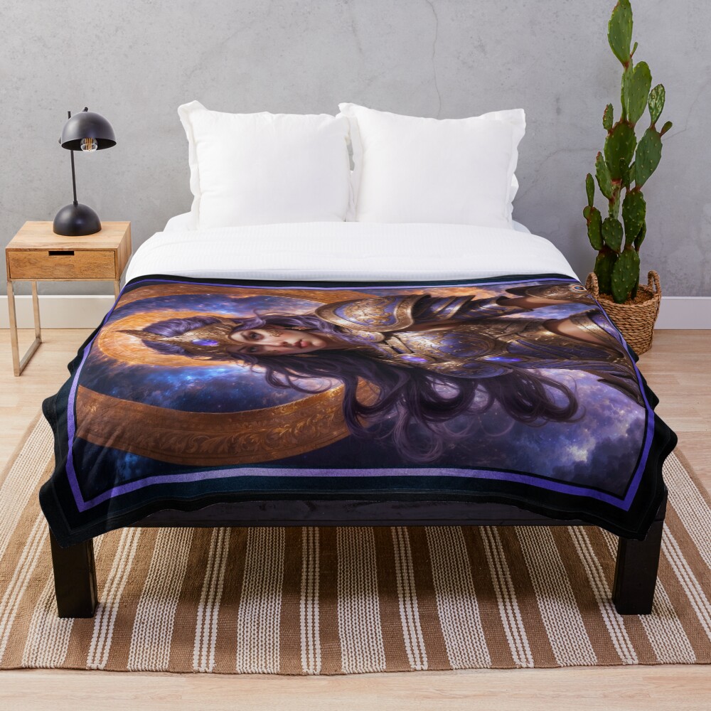 The Ethereal Beauty Of The Cosmic Guardian Lyrianne Thais Mesmerizing AI Concept Art by Xzendor7 Decorative Art Print Throw Blanket