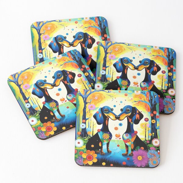 Item preview, Charming dachshund twins in a magical mysterious forest with colorful flowers. designed and sold by Natalia-Vlad.