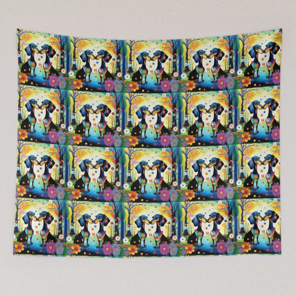 Item preview, Charming dachshund twins in a magical mysterious forest with colorful flowers. designed and sold by Natalia-Vlad.