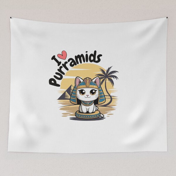 Item preview, "I ❤️ Purramids" – Cute Chibi Cat in Egyptian Cleopatra Costume with Pyramids designed and sold by Darrwea.