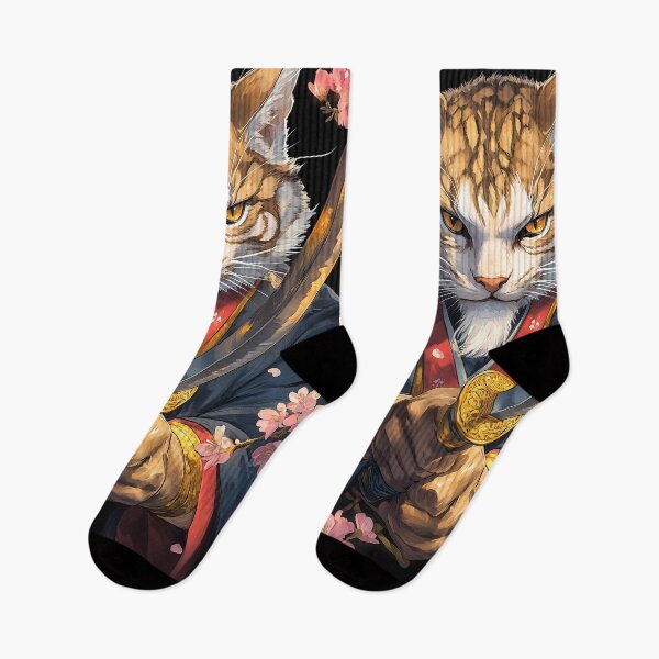 Item preview, Animal Samurai Golden-Eyed Cat Warrior Dark Robes Sakura Blossoms Falling designed and sold by mildaclairmo.