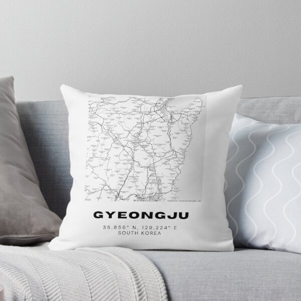 Vista previa del artículo con la obra «Mapa minimalista de Gyeongju: la antigua capital de Corea del Sur en blanco y negro», diseñado y vendido por RM-Journey.