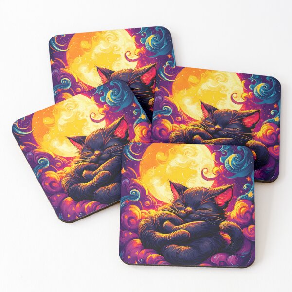 Item preview, Anime Girl Celestial Black Cat Sleeping Peacefully Swirling Star Clouds designed and sold by mildaclairmo.