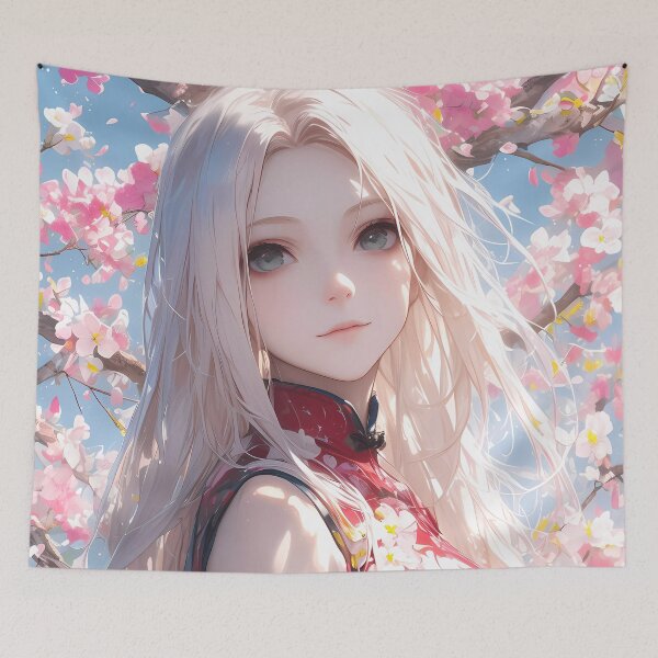 Item preview, Meiko Honma Anohana Anime Girl Cherry Blossom White Hair Peaceful Spring designed and sold by mildaclairmo.