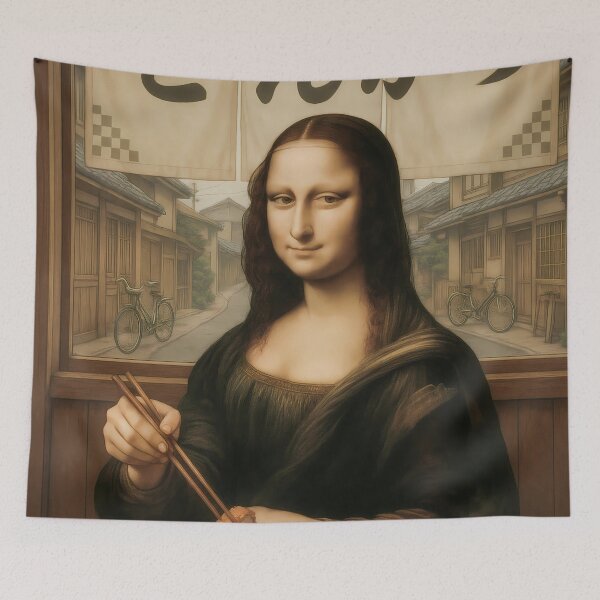 Item preview, Mona Lisa Eating Tonkatsu in Quiet Japanese Alley designed and sold by mildaclairmo.