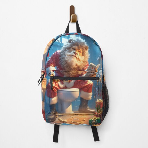 Item preview, Animal Santa Lion on Toilet Reading News Under Holiday Lights designed and sold by earlobejerk.