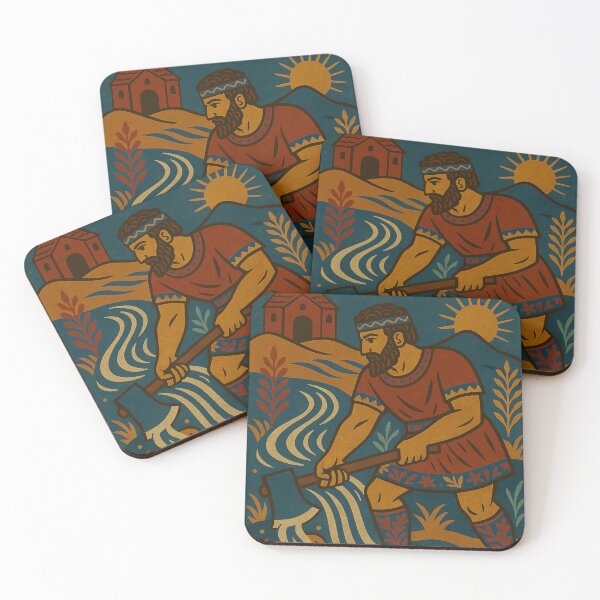 Item preview, Heracles Cleans the Augean Stables – Retro Folk Art designed and sold by mythographiaart.