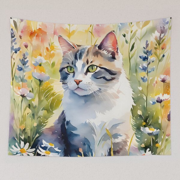 Item preview, Cat in Wildflower Meadow.  designed and sold by DelynCreates.
