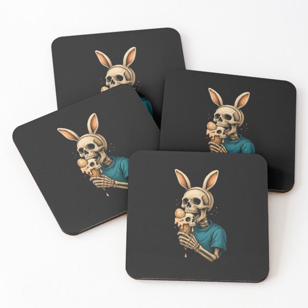 Item preview, Skeleton in Bunny Ears Eating Easter Skull Ice Cream – Creepy Cute Holiday Mashup designed and sold by ColorSplash123.