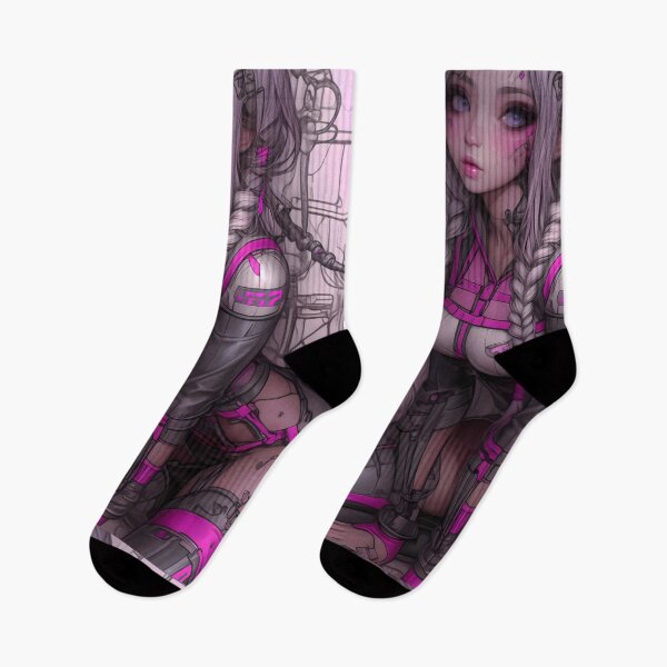 Item preview, Anime Cyber Girl Kneeling With Braids and Neon Pink Tech Suit designed and sold by mugonneazh.