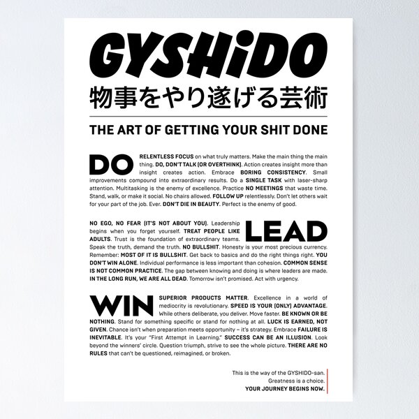 Item preview, The GYSHIDO Manifesto Poster designed and sold by GYSHIDO — The Art of Getting Your S#!% Done.