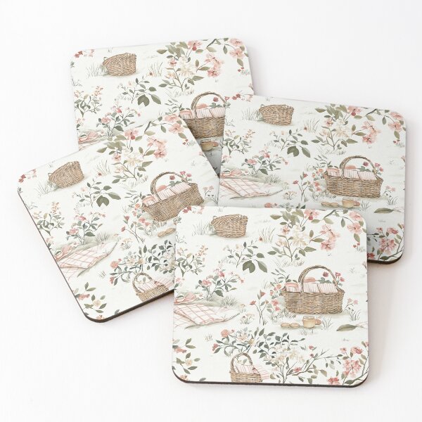 Item preview, Romantic Floral Picnic Basket Pattern in Soft Pastel Tones designed and sold by PaintbrushPlace.
