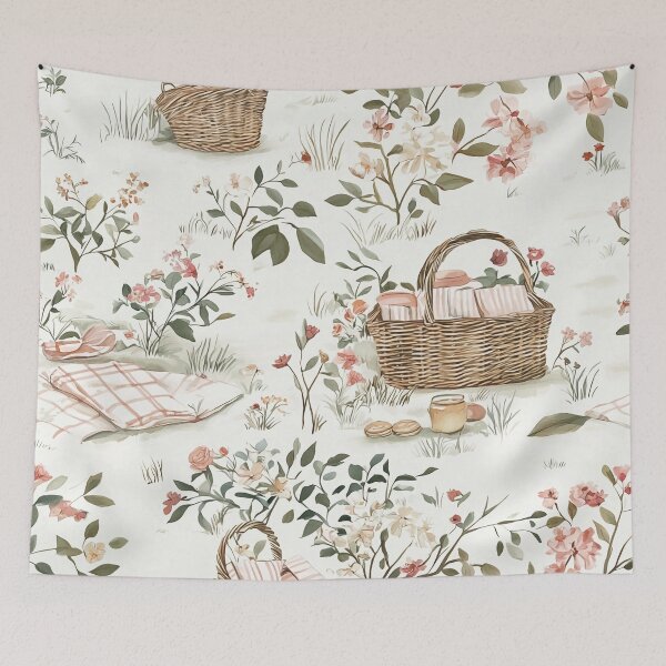 Item preview, Romantic Floral Picnic Basket Pattern in Soft Pastel Tones designed and sold by PaintbrushPlace.