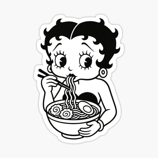 Vista previa del artículo con la obra «Camiseta vintage de Betty Boop comiendo fideos japoneses ramen», diseñado y vendido por SunfullyYours.