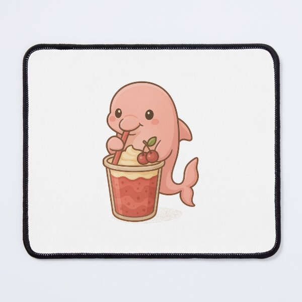 Item preview, Pink Dolphin Drinking Cherry Smoothie – Cute Kawaii Endangered Animal Art designed and sold by Asbiell.