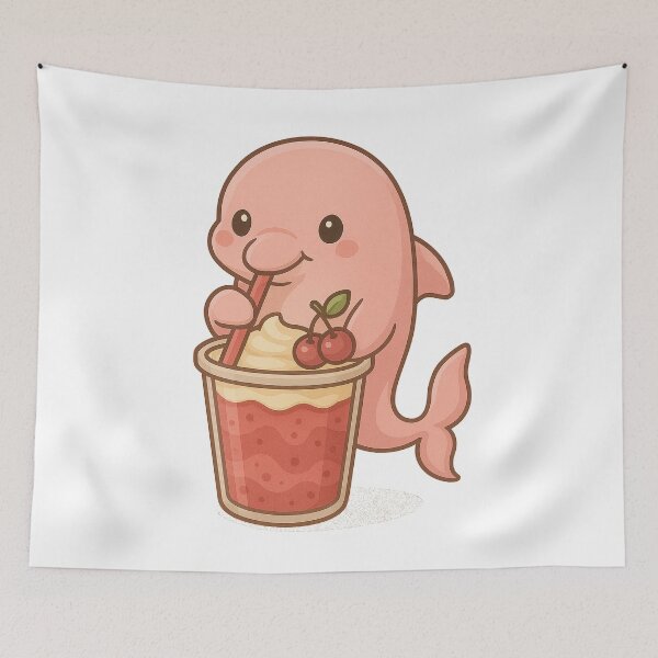 Item preview, Pink Dolphin Drinking Cherry Smoothie – Cute Kawaii Endangered Animal Art designed and sold by Asbiell.
