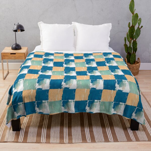 Item preview, Coastal Brushstroke Abstract Art Pattern Throw Pillow – Calming Teal and Beige Checker Texture designed and sold by FestivityFinds.
