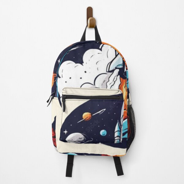 Item preview, drawing of a stylized rocket launching into space, surrounded by planets and stars designed and sold by NivyasArtistry.