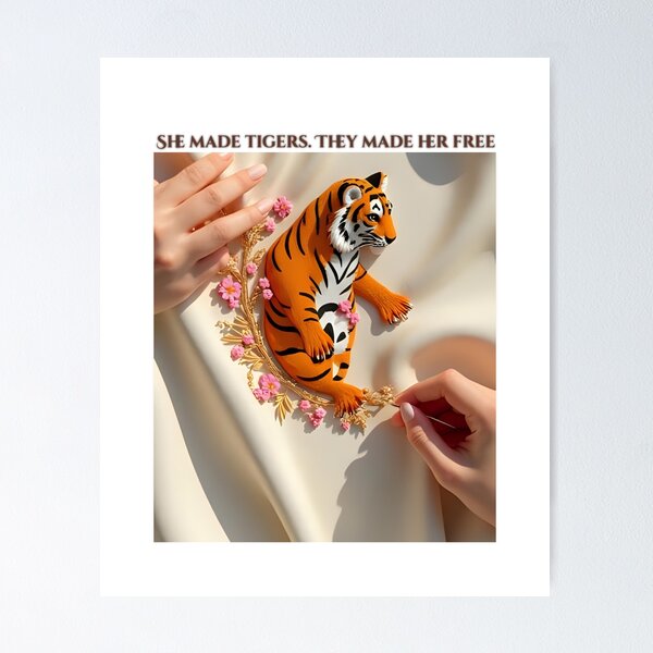 Item preview, “She Made Tigers. They Made Her Free.” – Embroidered Feminist Art Design designed and sold by Parijat Grace.