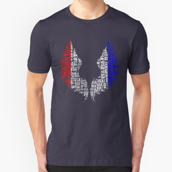 4th of July Tee Shirt | America patriotic Vintage FLAG Words Cloud Wings Slim Fit T-Shirt