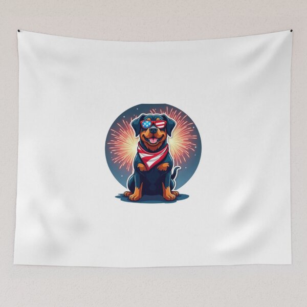 Item preview, USA Dog with Flag Scarf & Fireworks designed and sold by CreatvShop.