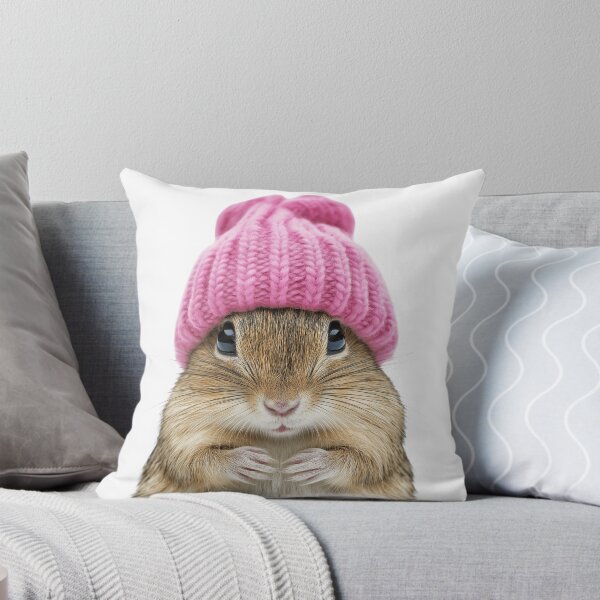 Item preview, Cozy Gerbil Wearing Pink Winter Hat Trendy Animal Fashion Artwork designed and sold by LazyOwlStore.