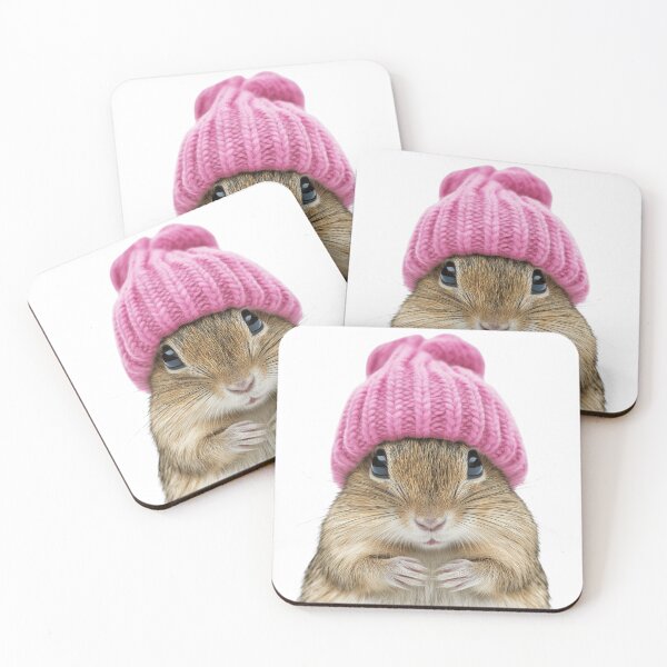Item preview, Cozy Gerbil Wearing Pink Winter Hat Trendy Animal Fashion Artwork designed and sold by LazyOwlStore.