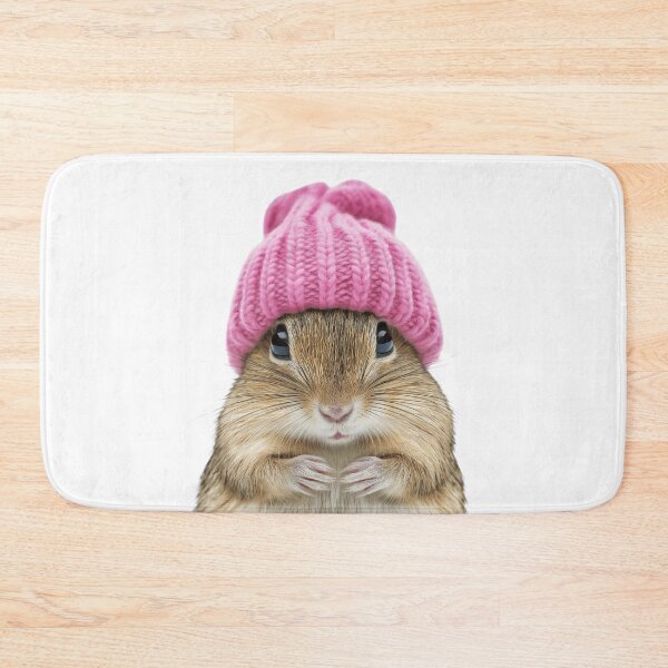 Item preview, Cozy Gerbil Wearing Pink Winter Hat Trendy Animal Fashion Artwork designed and sold by LazyOwlStore.