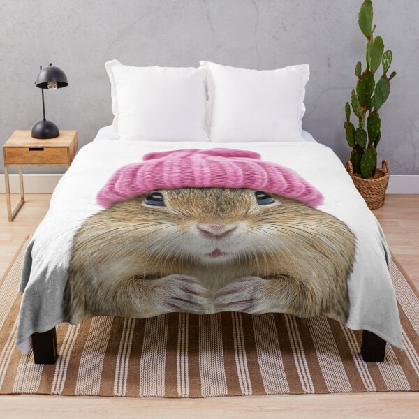 Item preview, Cozy Gerbil Wearing Pink Winter Hat Trendy Animal Fashion Artwork designed and sold by LazyOwlStore.