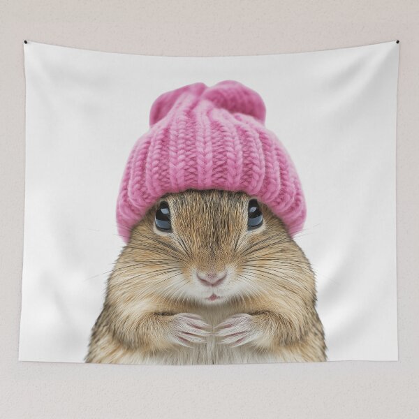 Item preview, Cozy Gerbil Wearing Pink Winter Hat Trendy Animal Fashion Artwork designed and sold by LazyOwlStore.